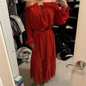 Orange Red off the shoulder maxi dress